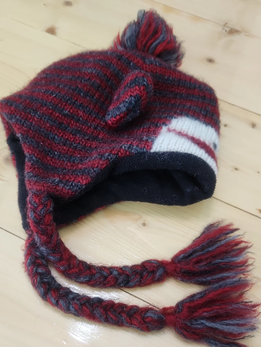 DeLux KNITWITS Striped Adult SOCK MONKEY Hat Wool Blend Fleece Lined